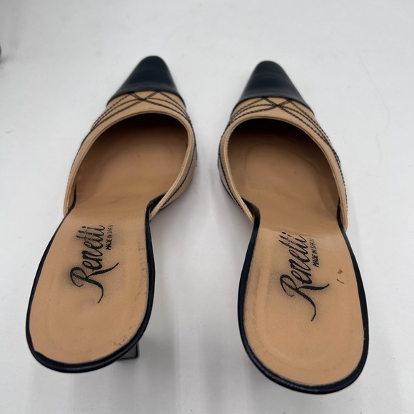 Renetti Women Luna Black and Tan Leather Pointed Toe Mules Heels Shoes Size 6.5M - Picture 9 of 11
